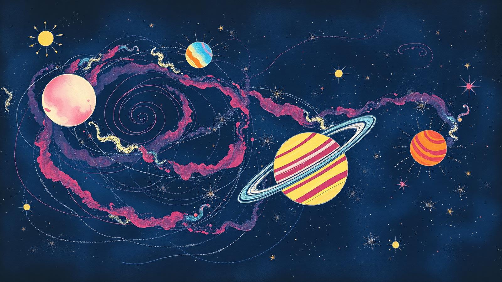Cosmic illustration of planets and nebulas